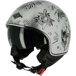 Casco Demi Jet Moto Custom Astone MINIJET 66 Flash Tattoo Argento