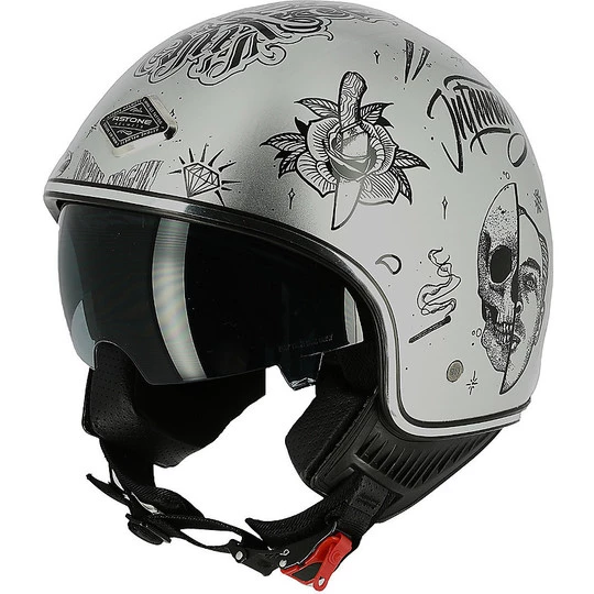 Casco Demi Jet Moto Custom Astone MINIJET 66 Flash Tattoo Argento 3 Casco Demi Jet Moto Custom Astone MINIJET 66 Flash Tattoo Argento