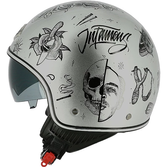 Casco Demi Jet Moto Custom Astone MINIJET 66 Flash Tattoo Argento 4 Casco Demi Jet Moto Custom Astone MINIJET 66 Flash Tattoo Argento - immagine 2