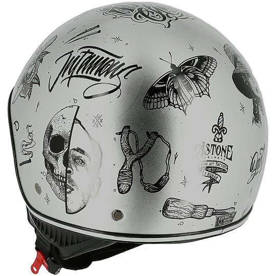 Casco Demi Jet Moto Custom Astone MINIJET 66 Flash Tattoo Argento 5 Casco Demi Jet Moto Custom Astone MINIJET 66 Flash Tattoo Argento - immagine 3
