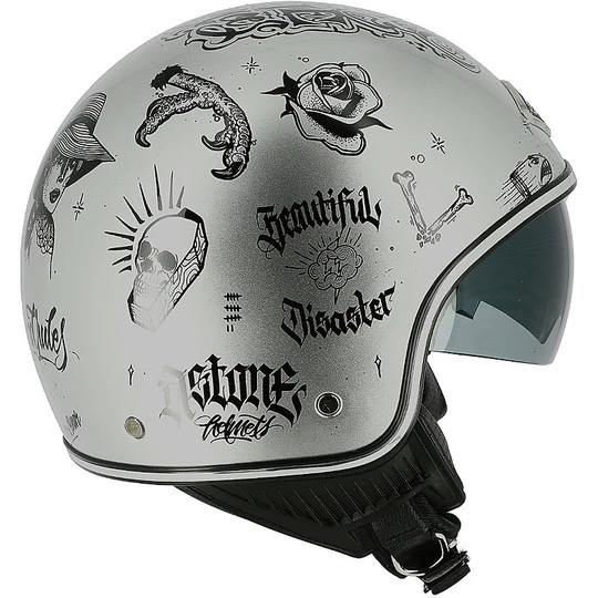 Casco Demi Jet Moto Custom Astone MINIJET 66 Flash Tattoo Argento 8 Casco Demi Jet Moto Custom Astone MINIJET 66 Flash Tattoo Argento - immagine 6