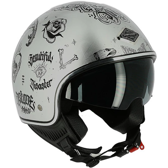 Casco Demi Jet Moto Custom Astone MINIJET 66 Flash Tattoo Argento 9 Casco Demi Jet Moto Custom Astone MINIJET 66 Flash Tattoo Argento - immagine 7