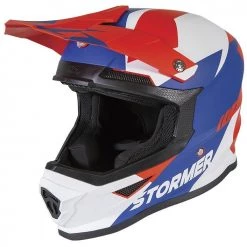 Casco Moto Cross Enduro Stormer Force Squad Rosso Bianco Blu