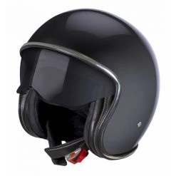 Casco Moto Jet Vintage Stormer SPIRIT Con Visierino Interno Nero Lucido