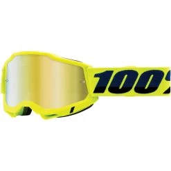 Occhiali Moto Cross Enduro 100% ACCURI 2 Fluo Yellow Lente A Specchio Oro