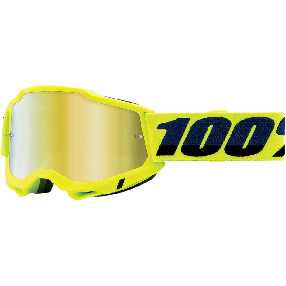 Occhiali Moto Cross Enduro 100% ACCURI 2 Fluo Yellow Lente A Specchio Oro 3 Occhiali Moto Cross Enduro 100% ACCURI 2 Fluo Yellow Lente A Specchio Oro
