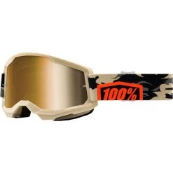 Occhiali Moto Cross Enduro 100% STRATA 2 Combat Lente A Specchio Oro