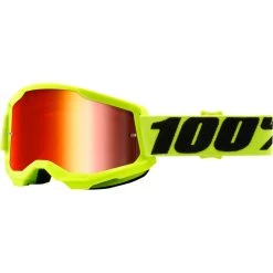 Occhiali Moto Cross Enduro 100% STRATA 2 Fluo Yellow Lente A Specchio Rossa