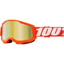 Occhiali Moto Cross Enduro 100% STRATA 2 Orange Lente A Specchio Oro