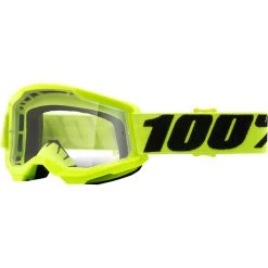 Occhiali Moto Cross Enduro Bambino 100% STRATA 2 Jr Fluo Yellow Lente Specchio Rossa